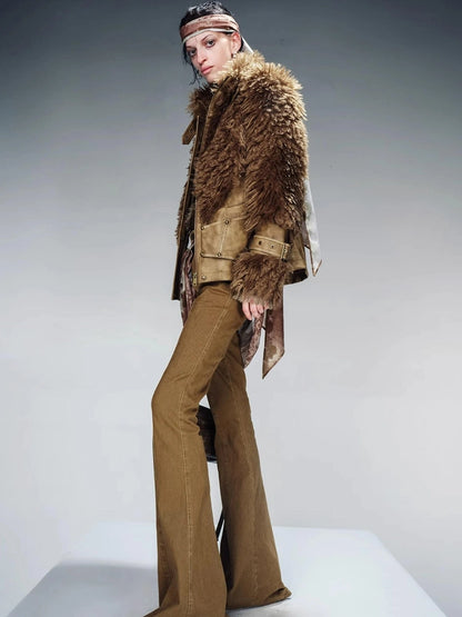 Faux Fur Lined Short Jacket With Crystal Velvet Interior