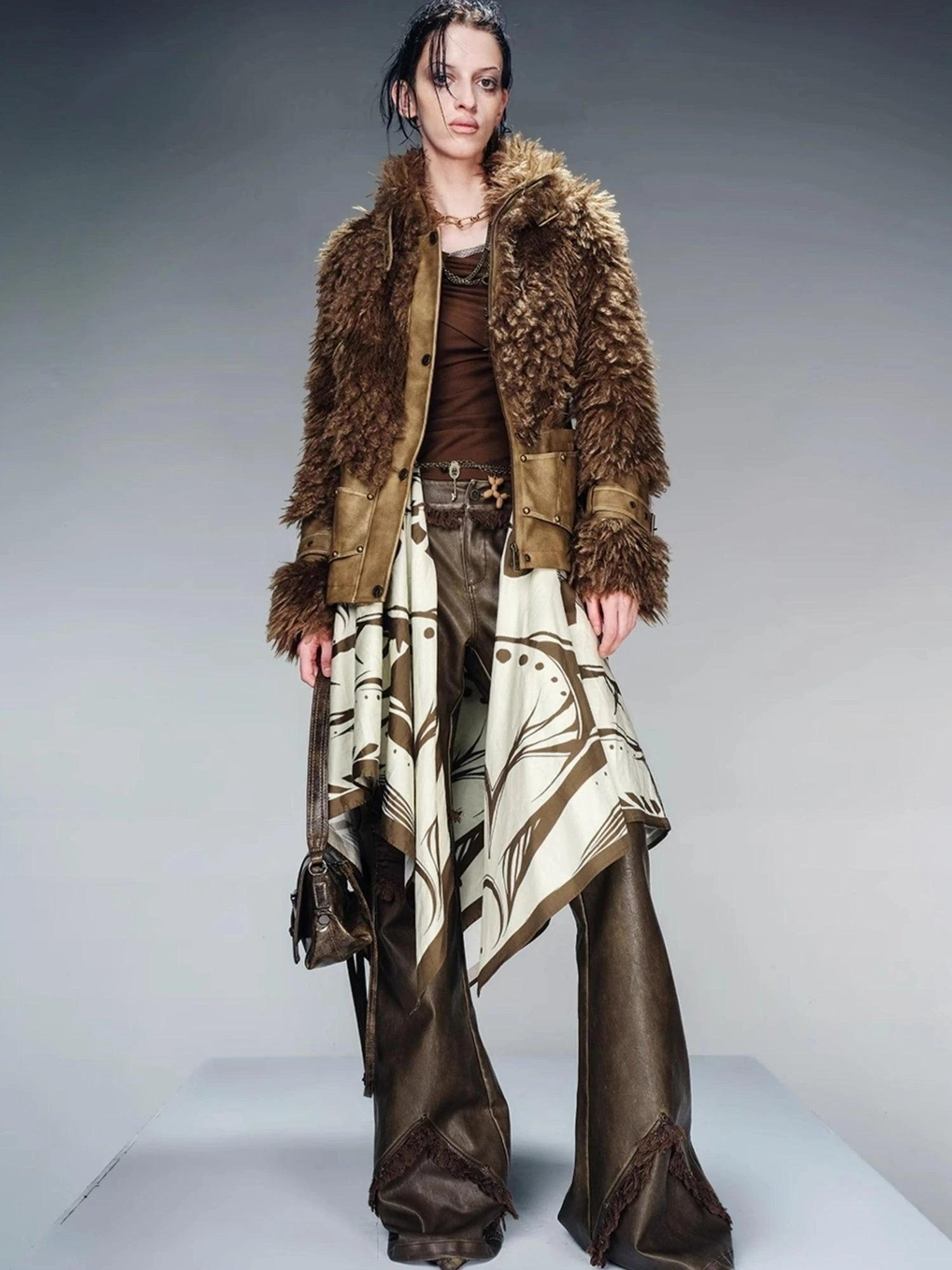 Faux Fur Lined Short Jacket With Crystal Velvet Interior