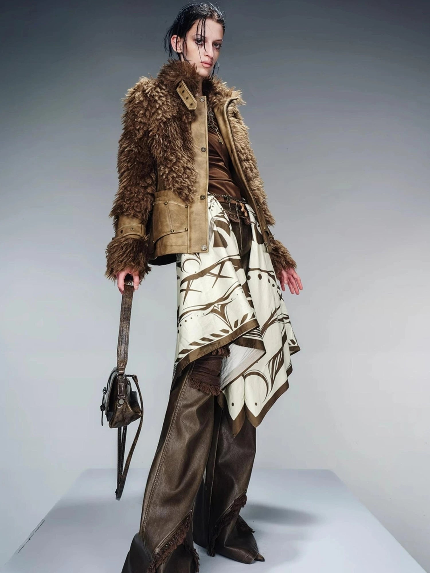 Faux Fur Lined Short Jacket With Crystal Velvet Interior
