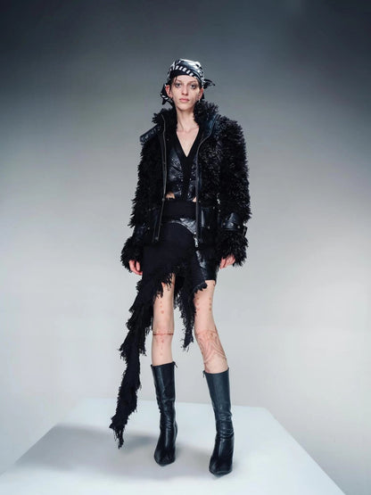 Faux Fur Lined Short Jacket With Crystal Velvet Interior
