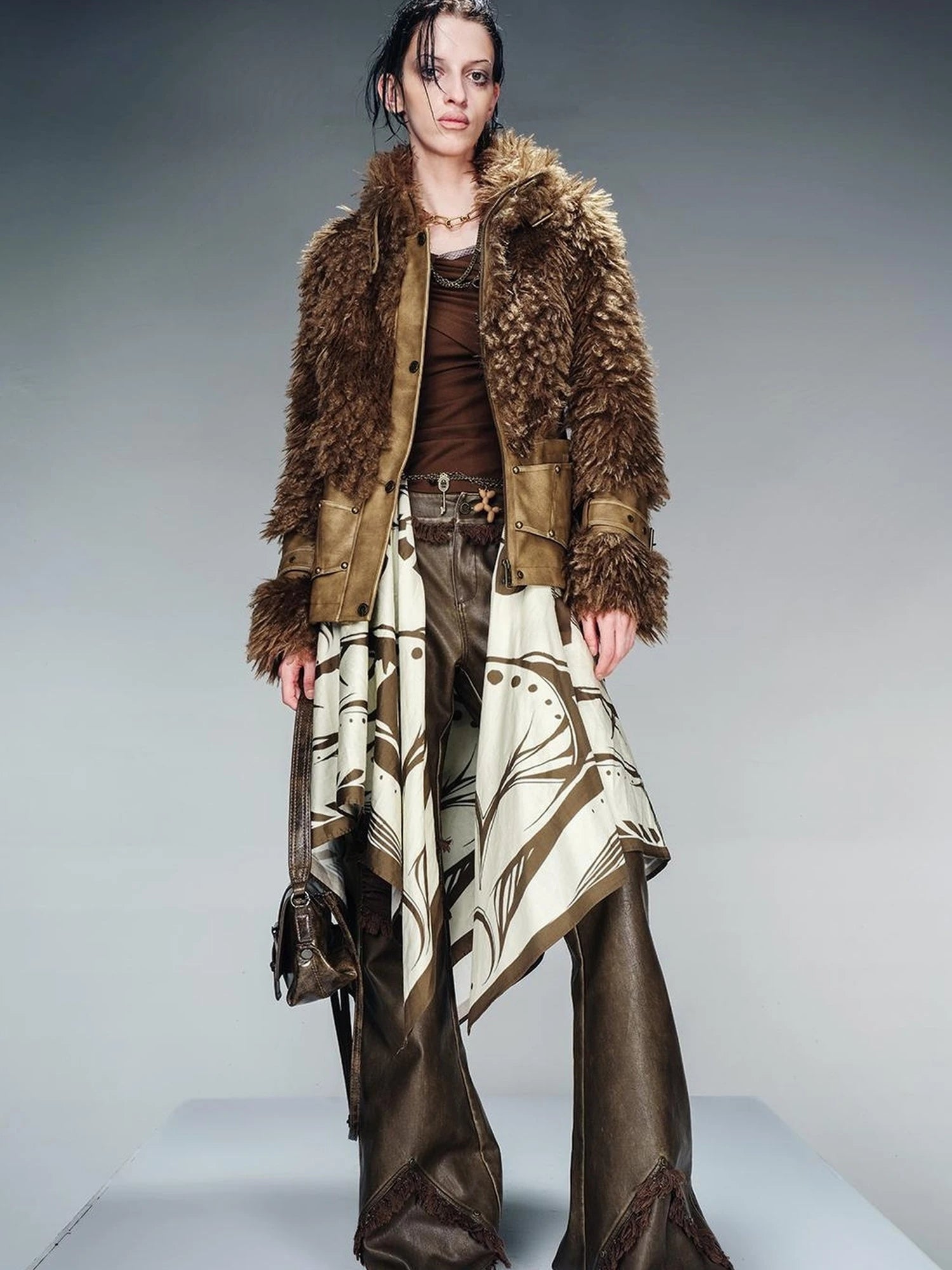 Faux Fur Lined Short Jacket With Crystal Velvet Interior