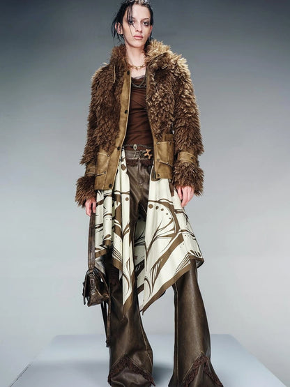 Faux Fur Lined Short Jacket With Crystal Velvet Interior