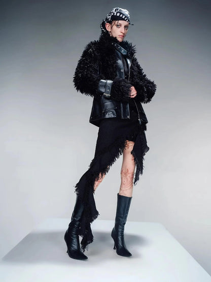 Faux Fur Lined Short Jacket With Crystal Velvet Interior