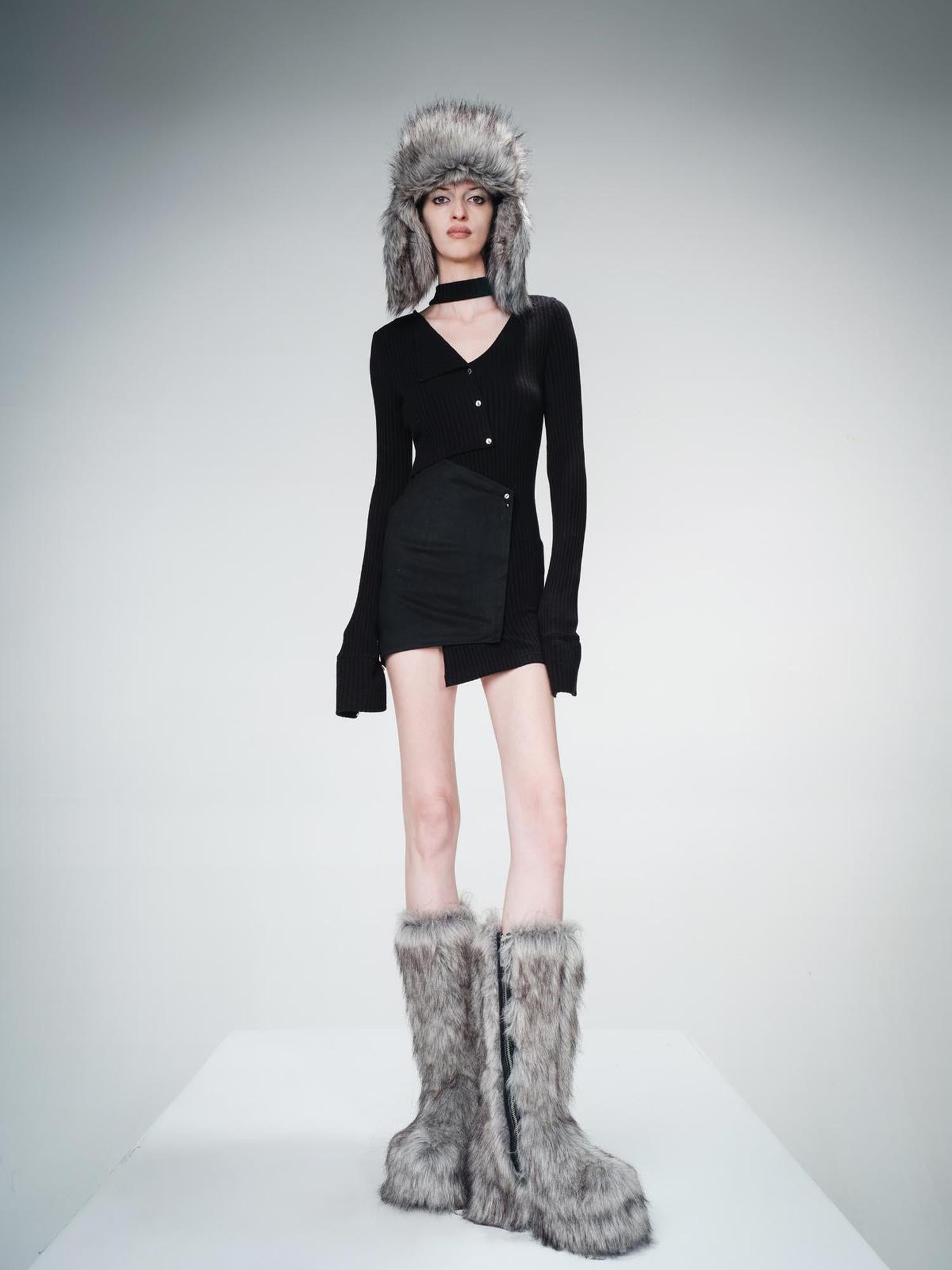 UpdateNN NORTH NODE Faux Suede Blend Knit Sweater With Paneled Design
