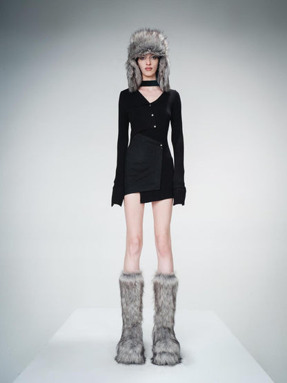 UpdateNN NORTH NODE Faux Suede Blend Knit Sweater With Paneled Design