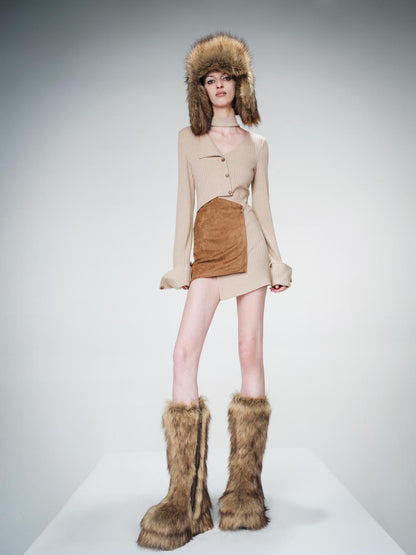 UpdateNN NORTH NODE Faux Suede Blend Knit Sweater With Paneled Design