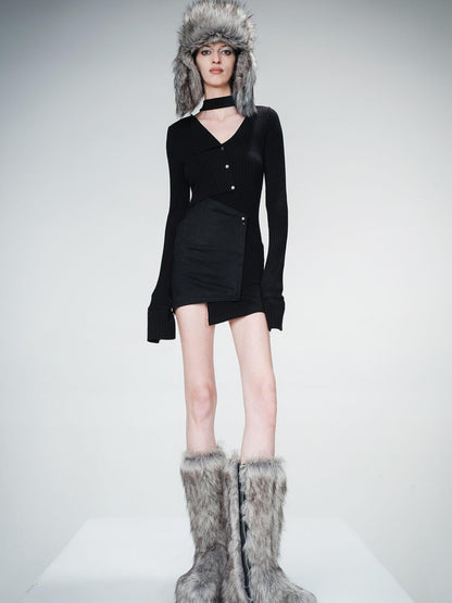 UpdateNN NORTH NODE Faux Suede Blend Knit Sweater With Paneled Design