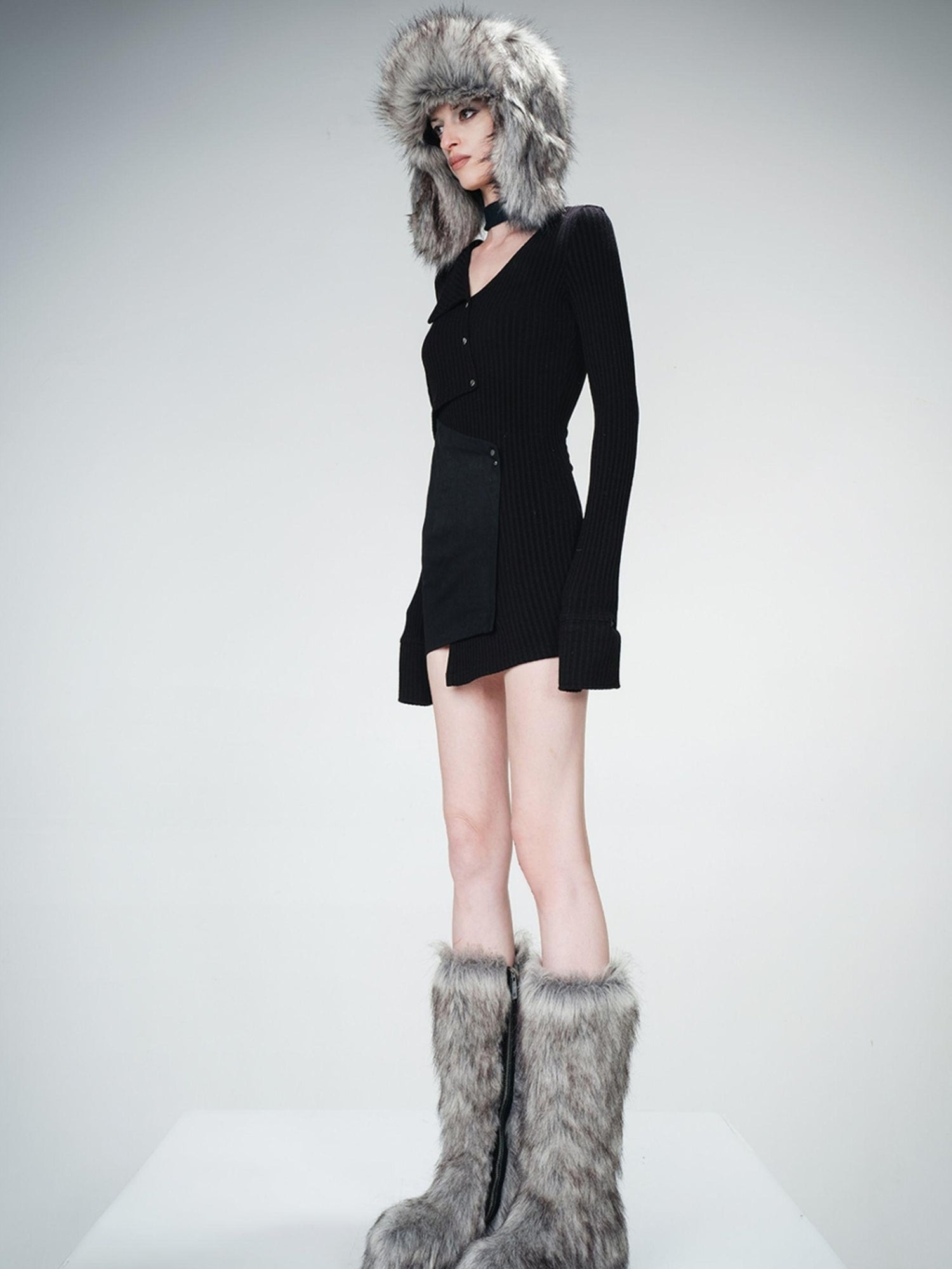 UpdateNN NORTH NODE Faux Suede Blend Knit Sweater With Paneled Design
