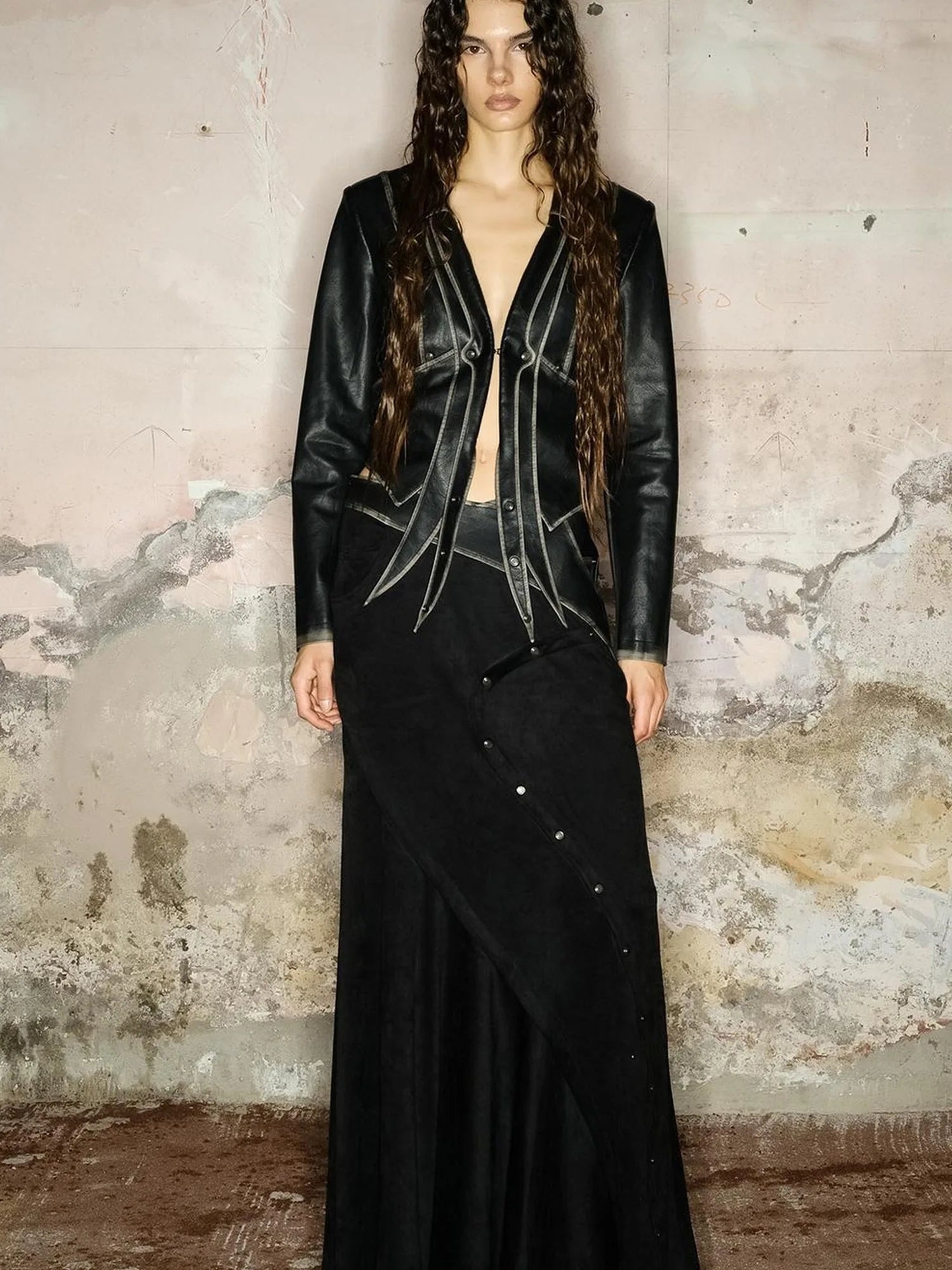 Faux Suede Midi Skirt With Pleated Panel