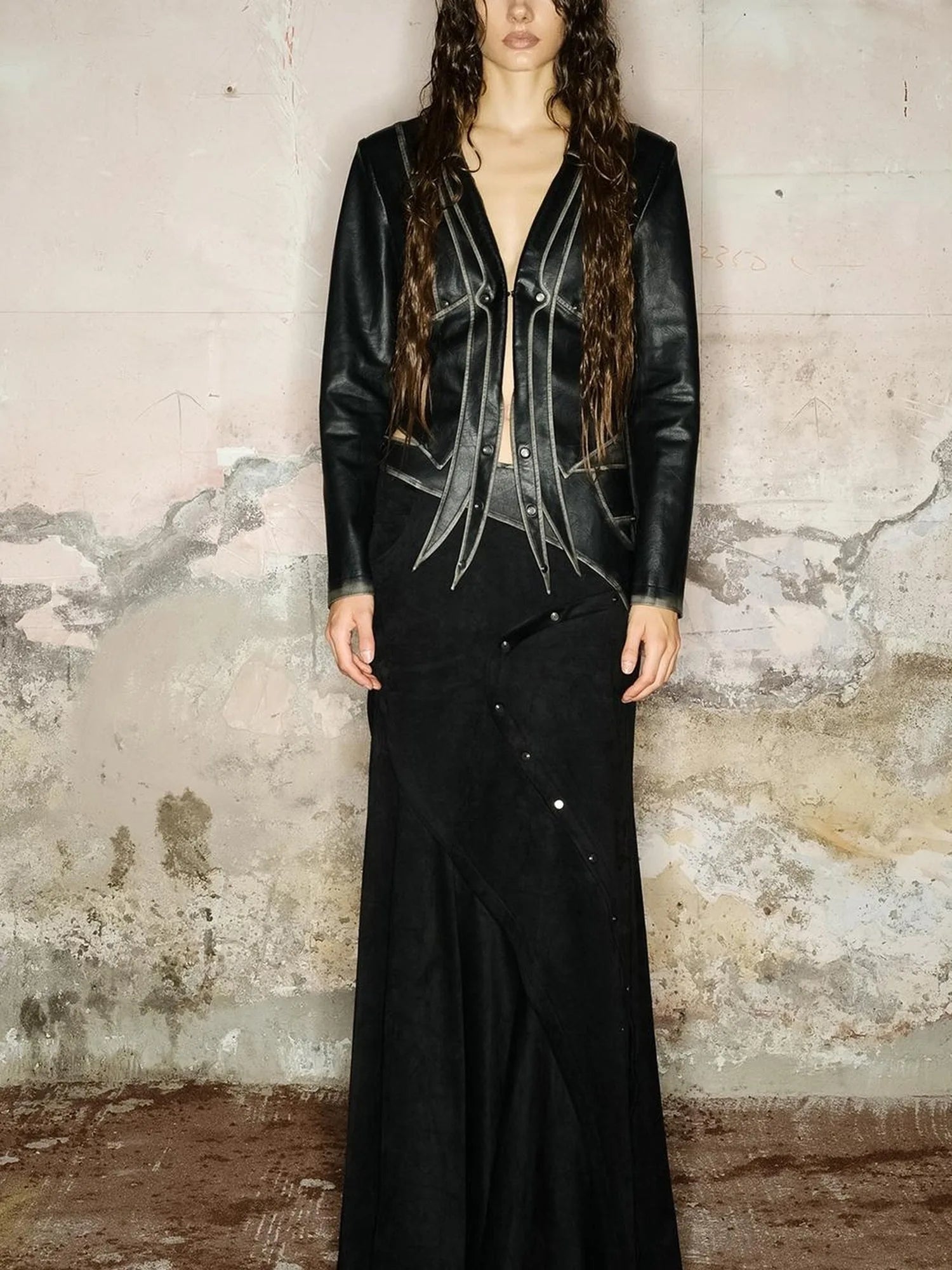 Faux Suede Midi Skirt With Pleated Panel