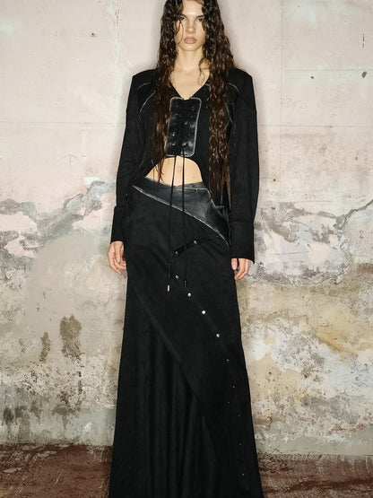 UpdateNN NORTH NODE Faux Suede Midi Skirt With Pleated Panel