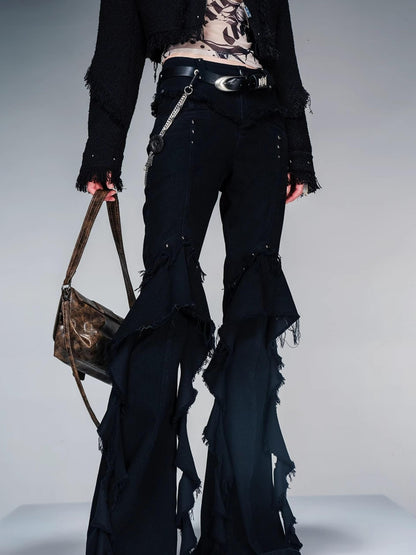 NN NORTH NODE Flared Denim Pants With Asymmetrical Hem