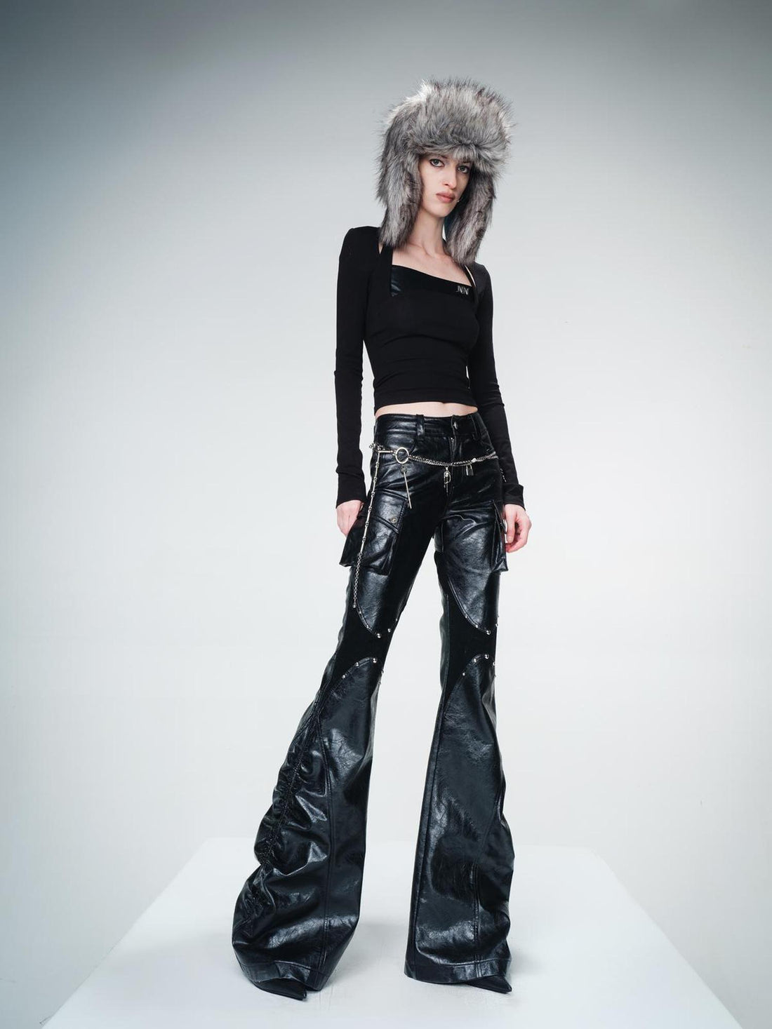 UpdateNN NORTH NODE Flat Arc Leather Paneled Knit Top