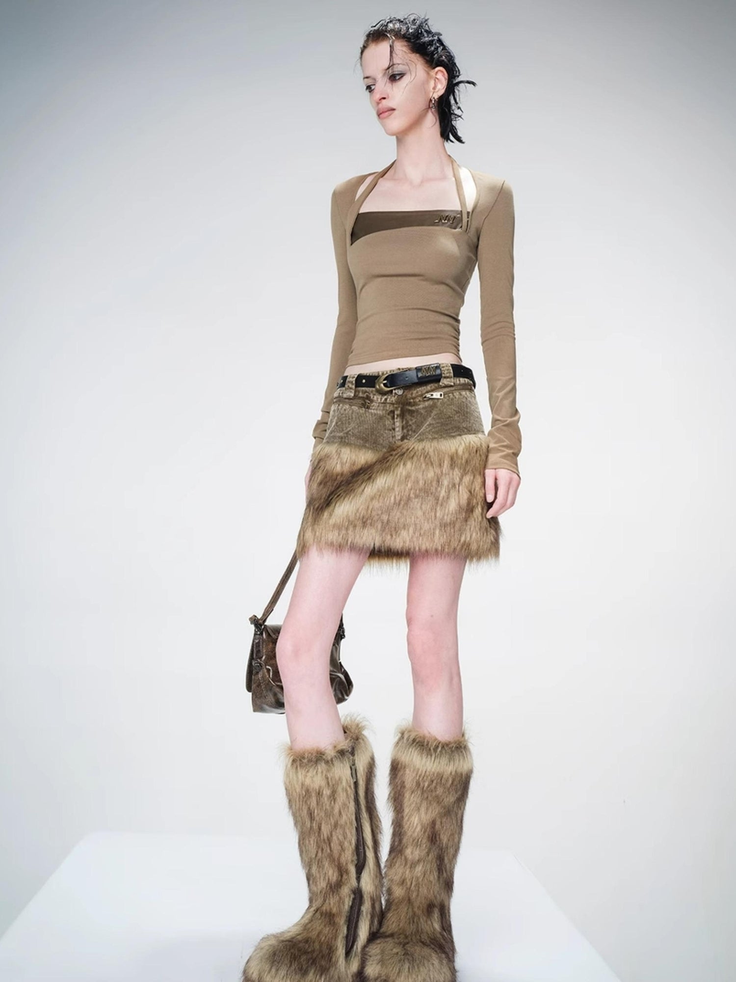 UpdateNN NORTH NODE Flat Arc Leather Paneled Knit Top