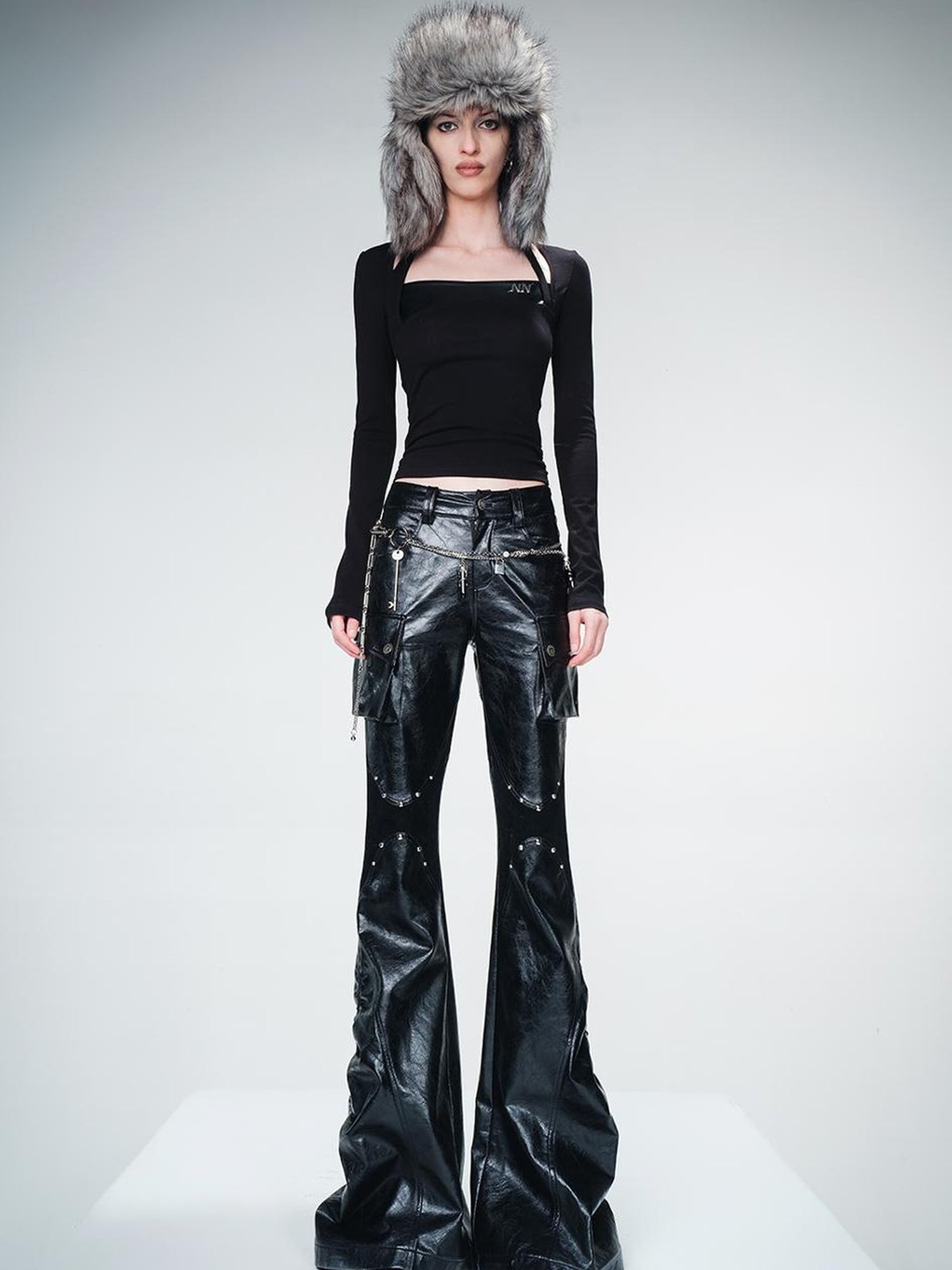 UpdateNN NORTH NODE Flat Arc Leather Paneled Knit Top