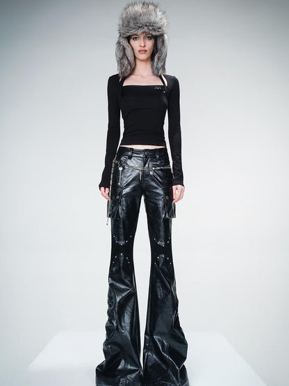UpdateNN NORTH NODE Flat Arc Leather Paneled Knit Top