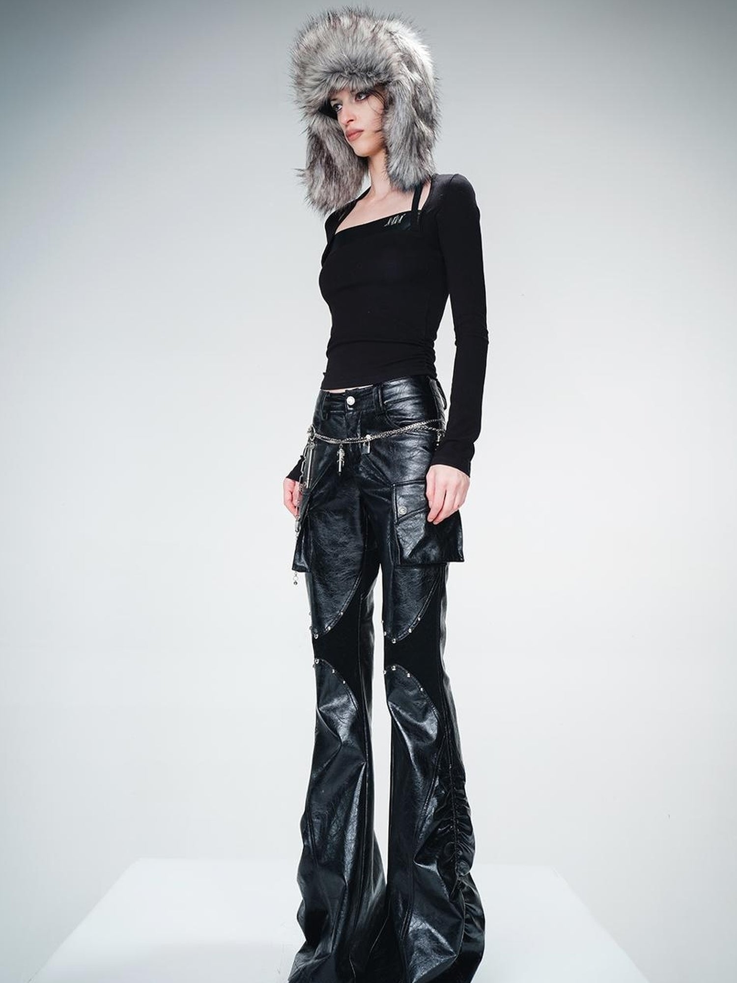 UpdateNN NORTH NODE Flat Arc Leather Paneled Knit Top