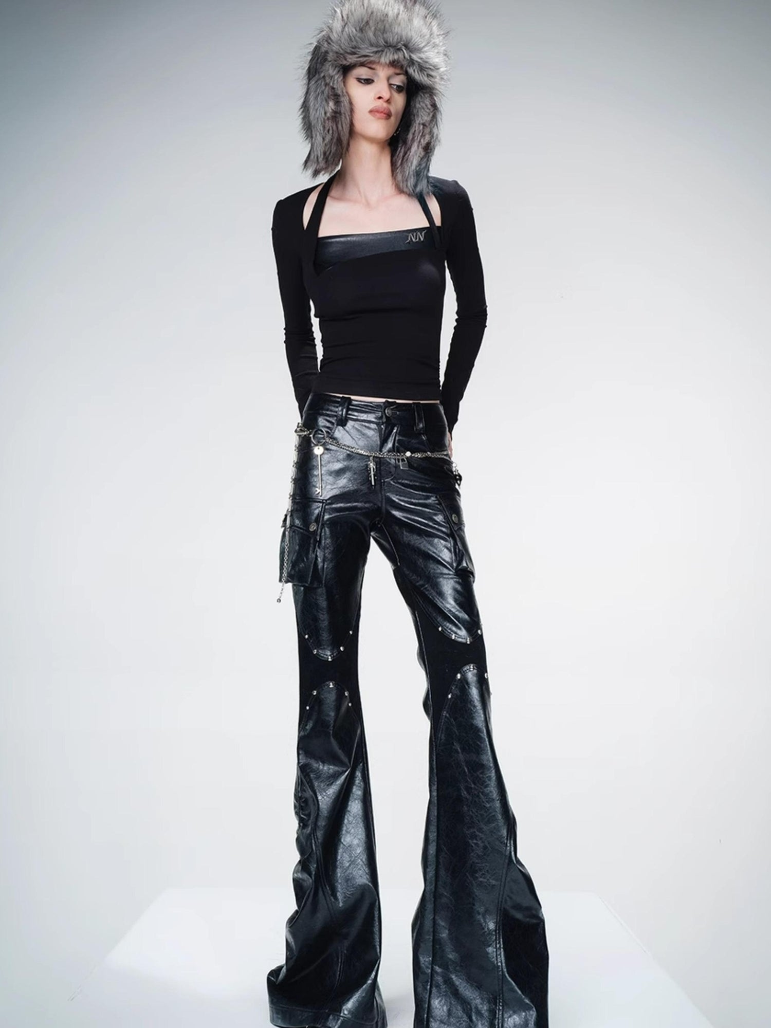 UpdateNN NORTH NODE Flat Arc Leather Paneled Knit Top