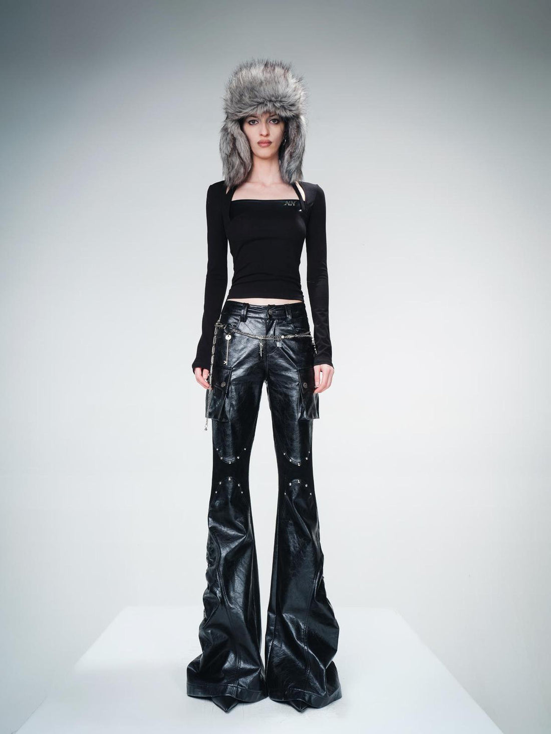 UpdateNN NORTH NODE Flat Arc Leather Paneled Knit Top