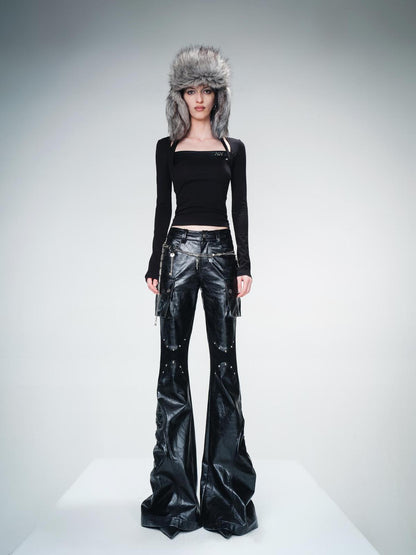 UpdateNN NORTH NODE Flat Arc Leather Paneled Knit Top