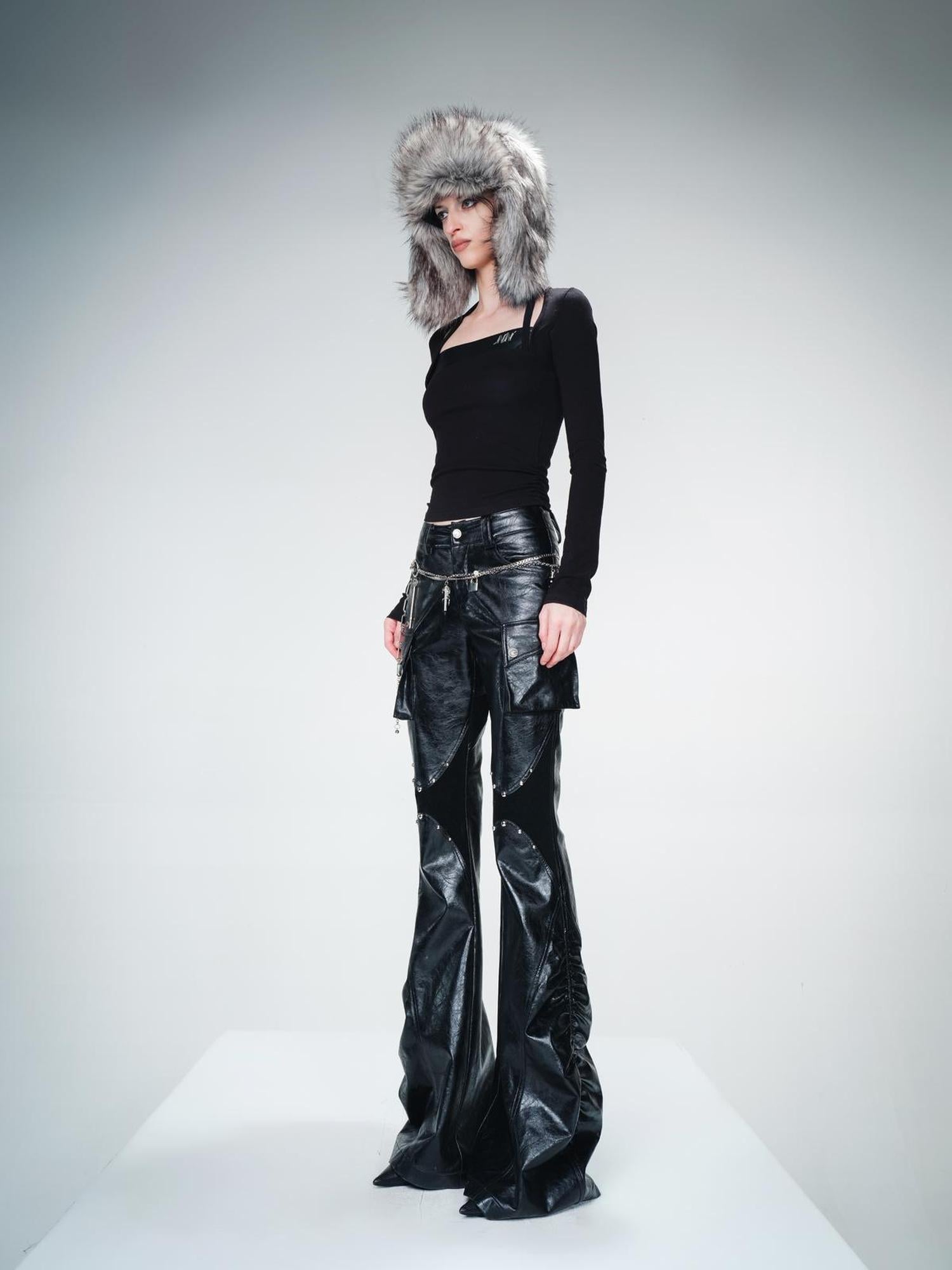 UpdateNN NORTH NODE Flat Arc Leather Paneled Knit Top
