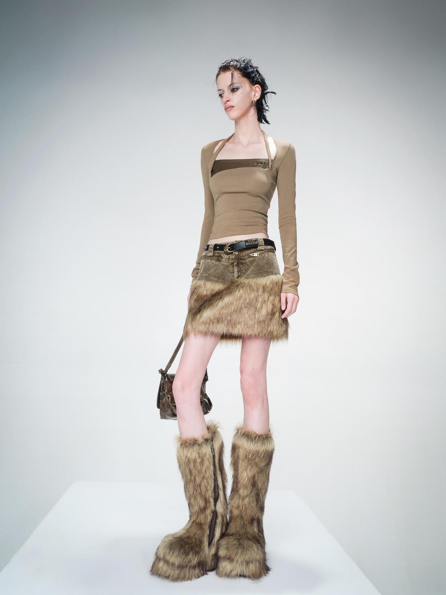 UpdateNN NORTH NODE Flat Arc Leather Paneled Knit Top