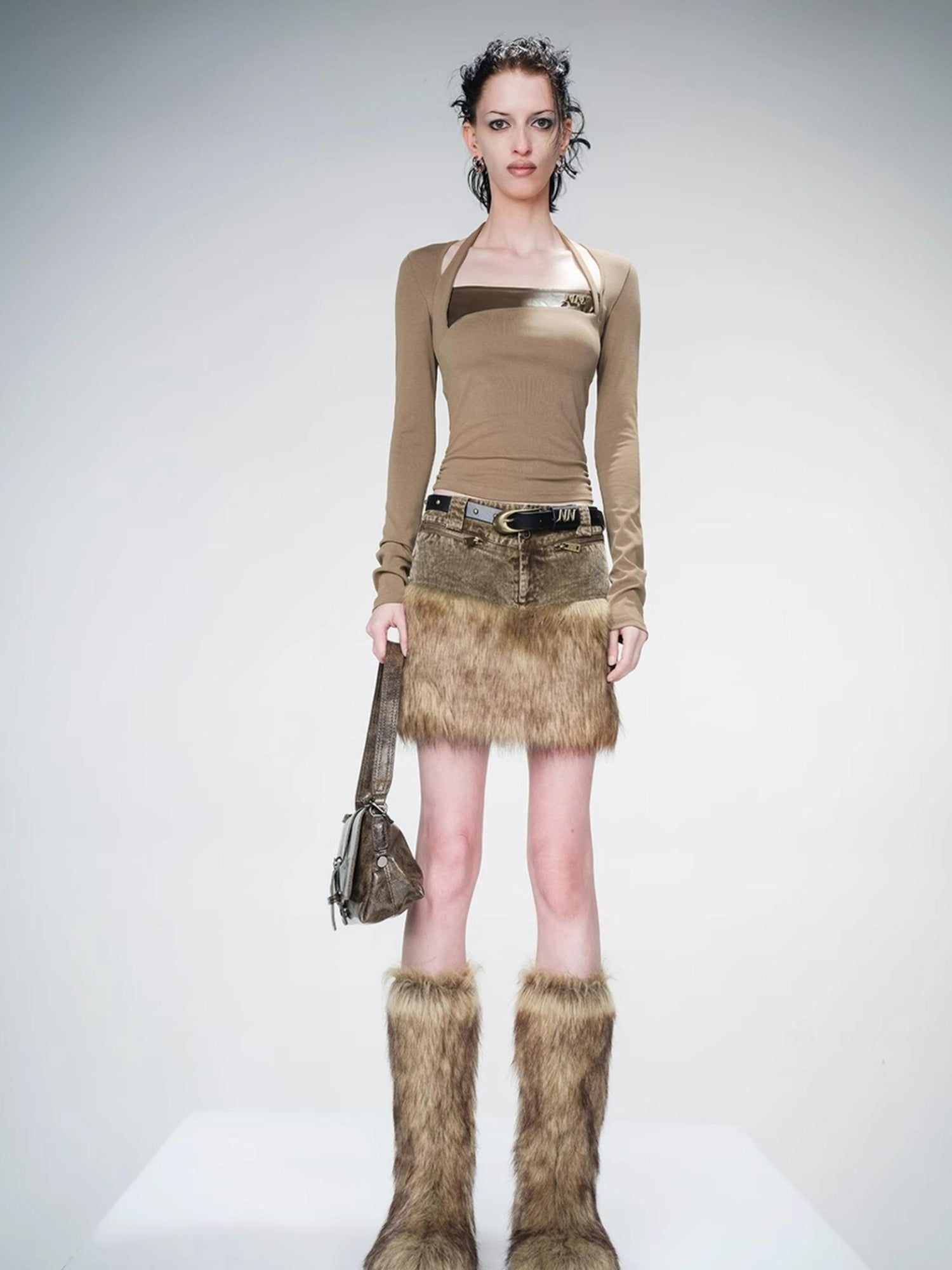 UpdateNN NORTH NODE Flat Arc Leather Paneled Knit Top