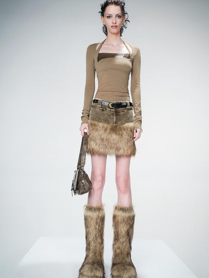 UpdateNN NORTH NODE Flat Arc Leather Paneled Knit Top