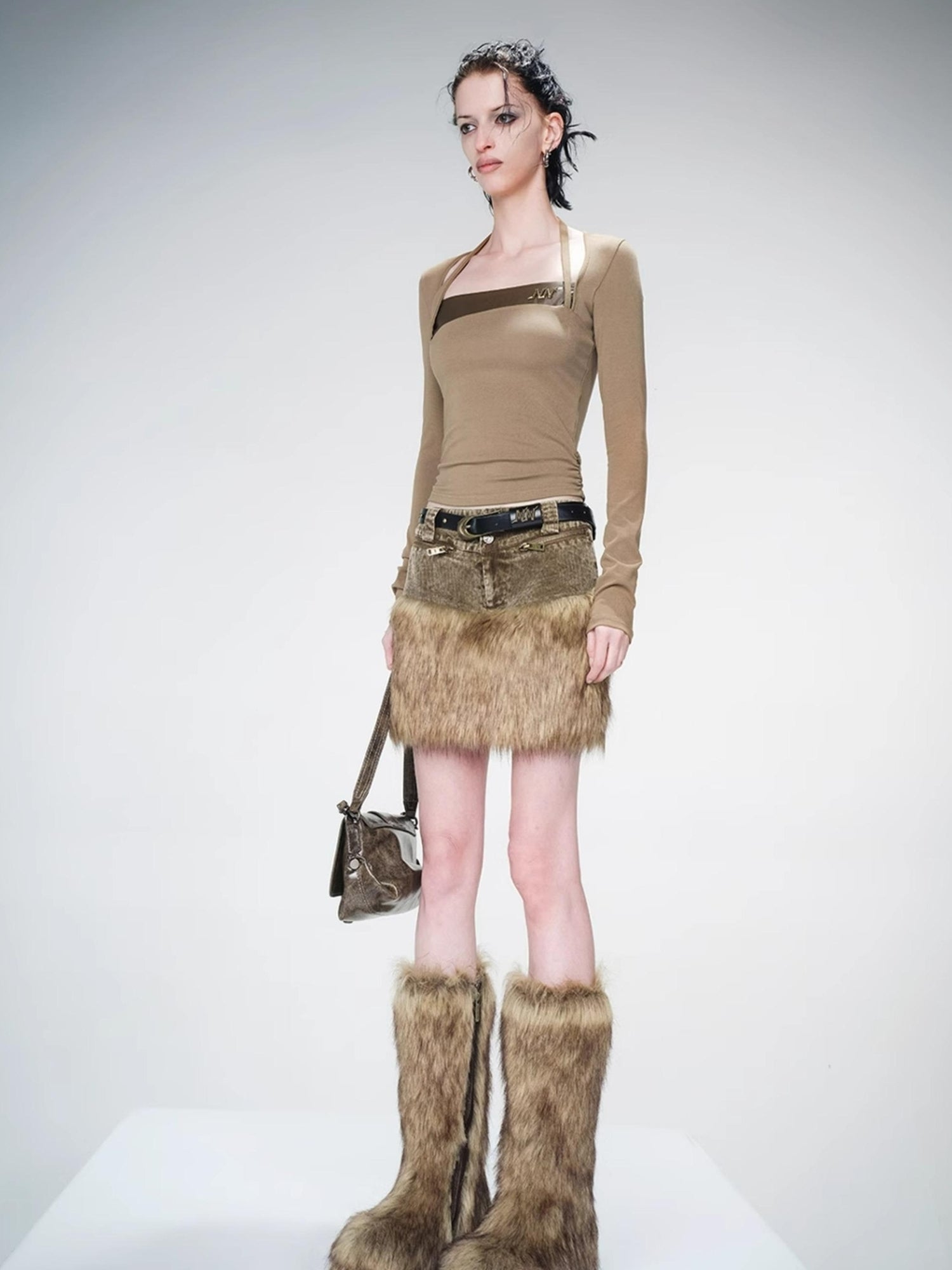 UpdateNN NORTH NODE Flat Arc Leather Paneled Knit Top