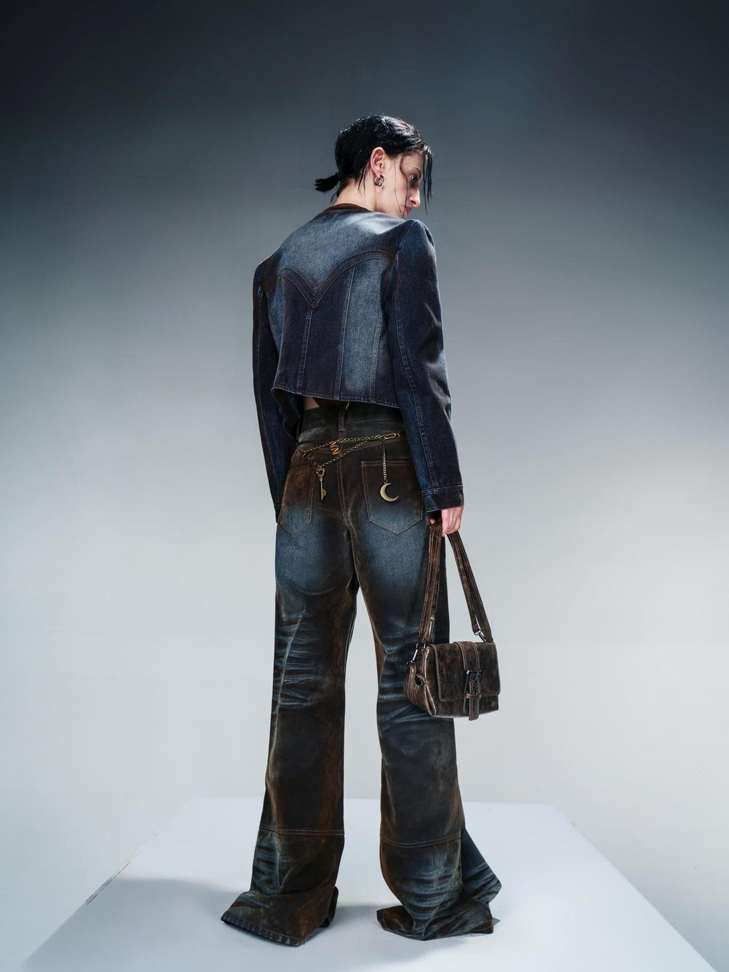NN NORTH NODE Flocked Fading Wide Leg Jeans With Metallic Accents