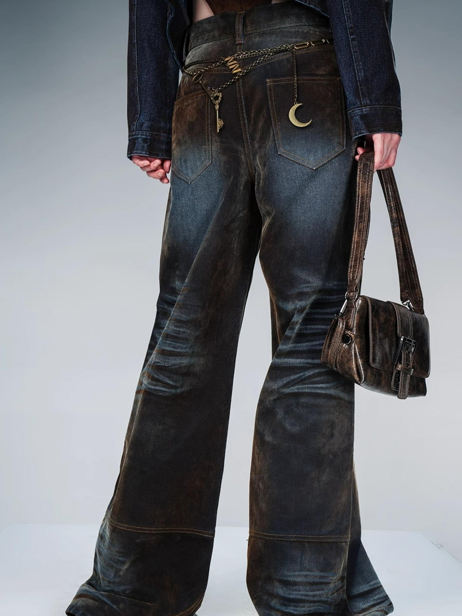 NN NORTH NODE Flocked Fading Wide Leg Jeans With Metallic Accents