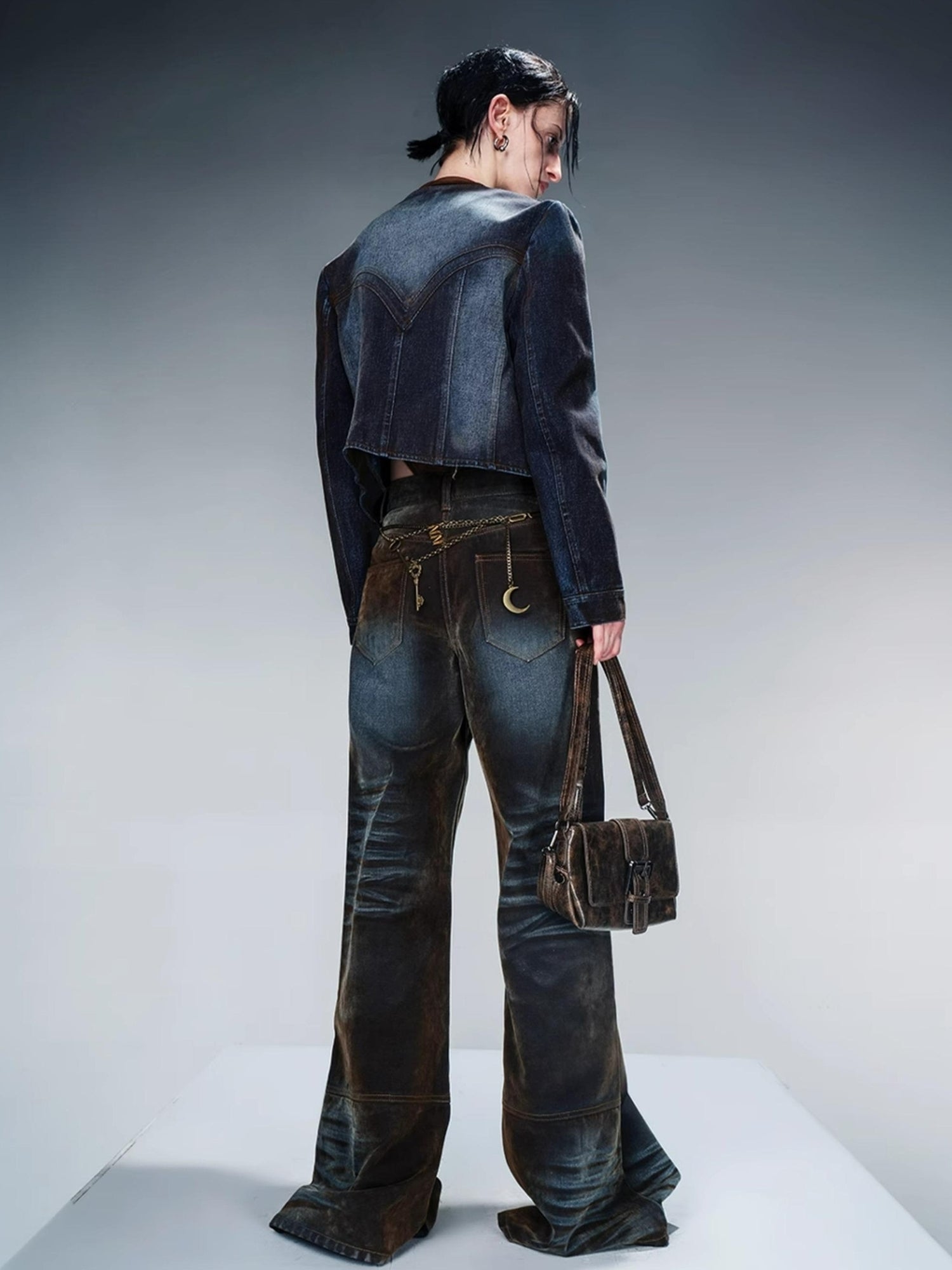 NN NORTH NODE Flocked Fading Wide Leg Jeans With Metallic Accents