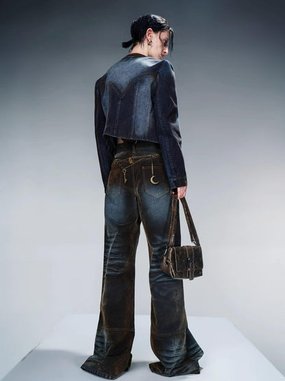NN NORTH NODE Flocked Fading Wide Leg Jeans With Metallic Accents