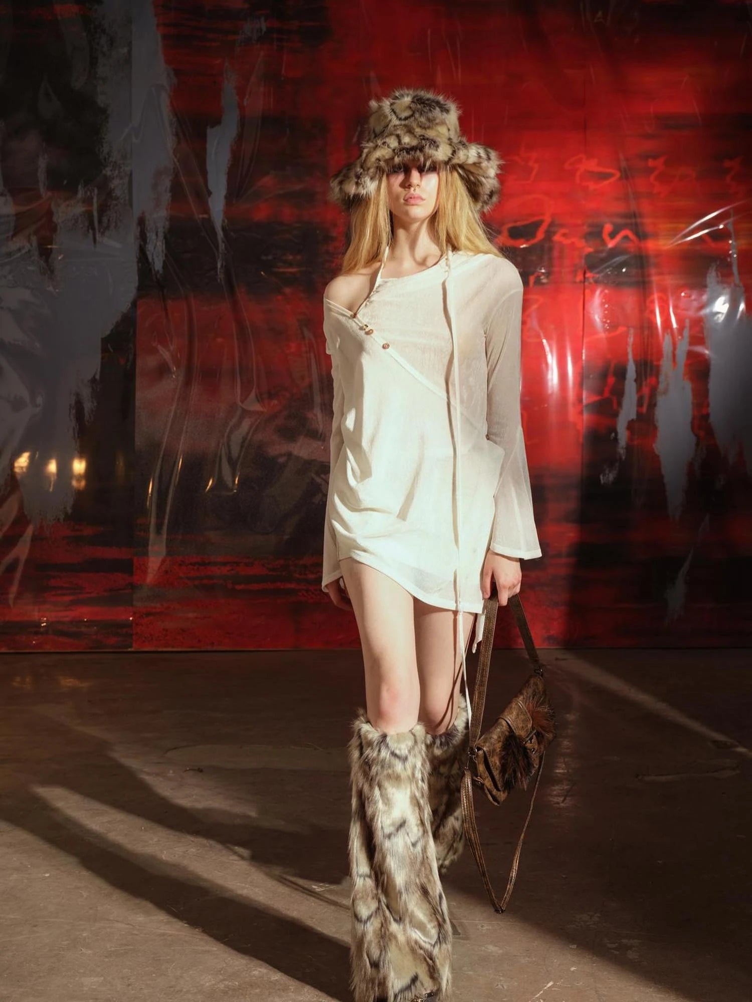 Flocked Mesh Top With Multi Way Wear Colorful Details V-neck T-shirt Long Sleeve