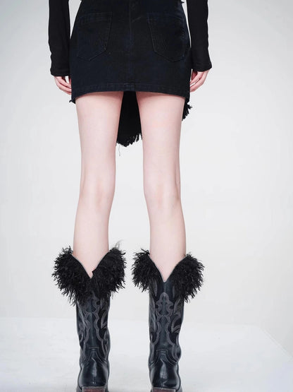 Frayed Denim Asymmetrical Hem Skirt