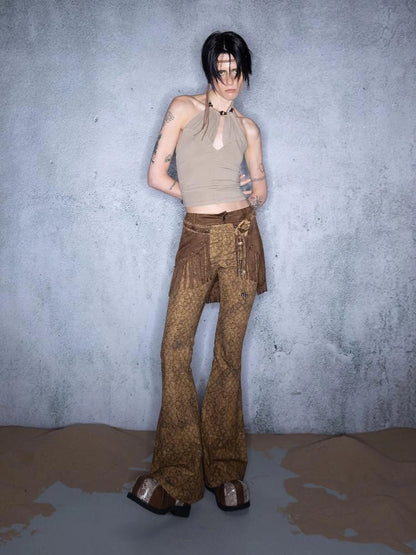 Fringed Bohemian Print Flared Trousers