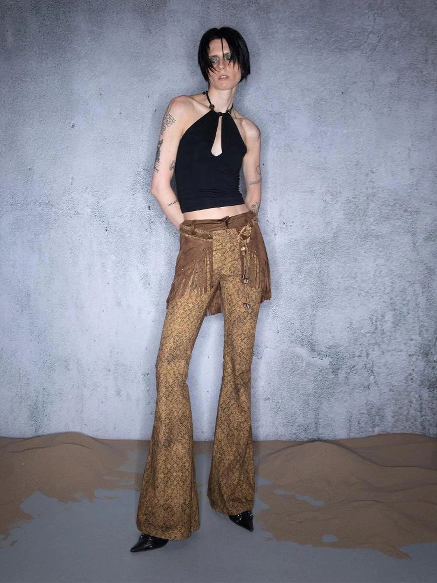 Fringed Bohemian Print Flared Trousers