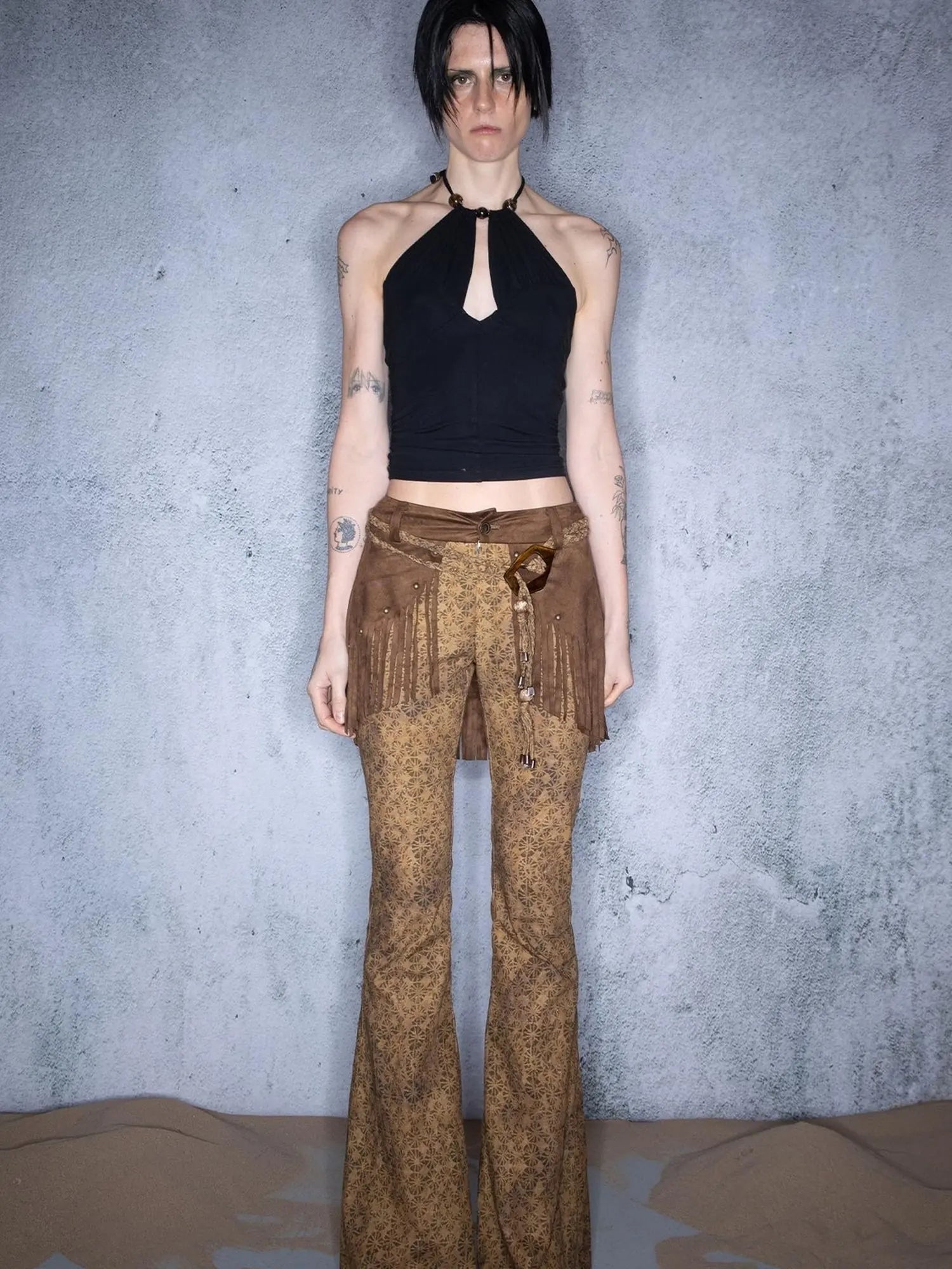 Fringed Bohemian Print Flared Trousers