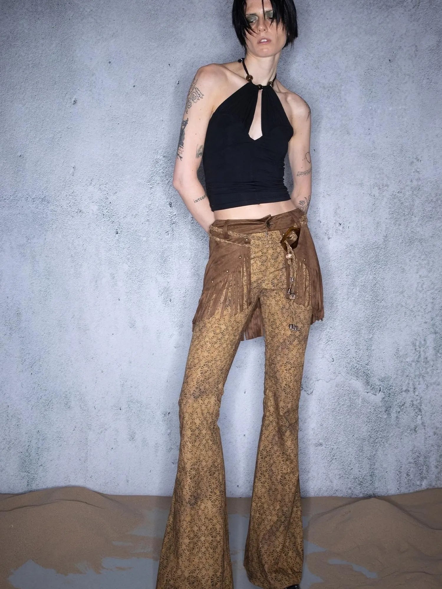 Fringed Bohemian Print Flared Trousers