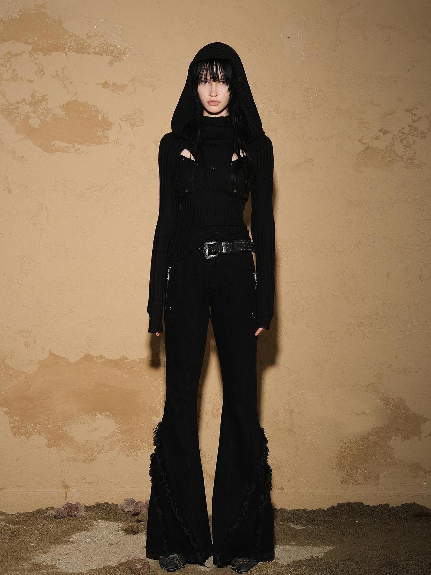UpdateNN NORTH NODE Fringed Hem Flared Denim Pants