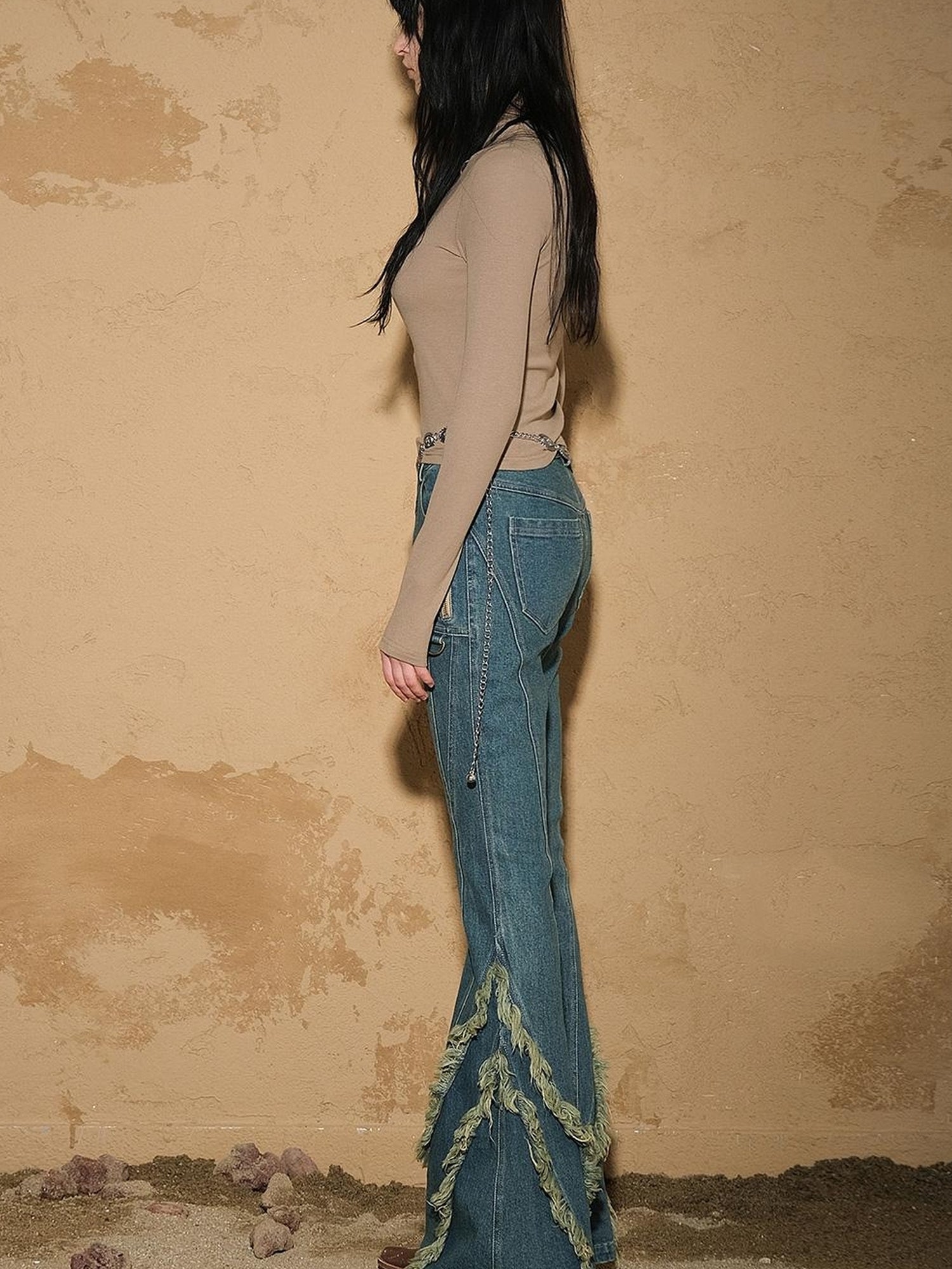UpdateNN NORTH NODE Fringed Hem Flared Denim Pants