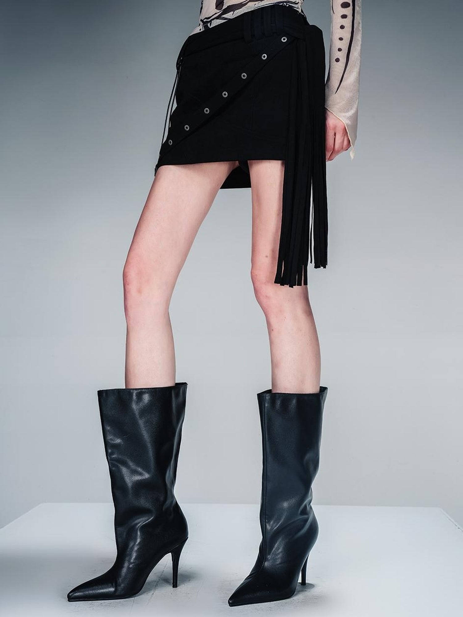 NN NORTH NODE Fringed Suspender Mini Skirt With Flowy Tassel Waist