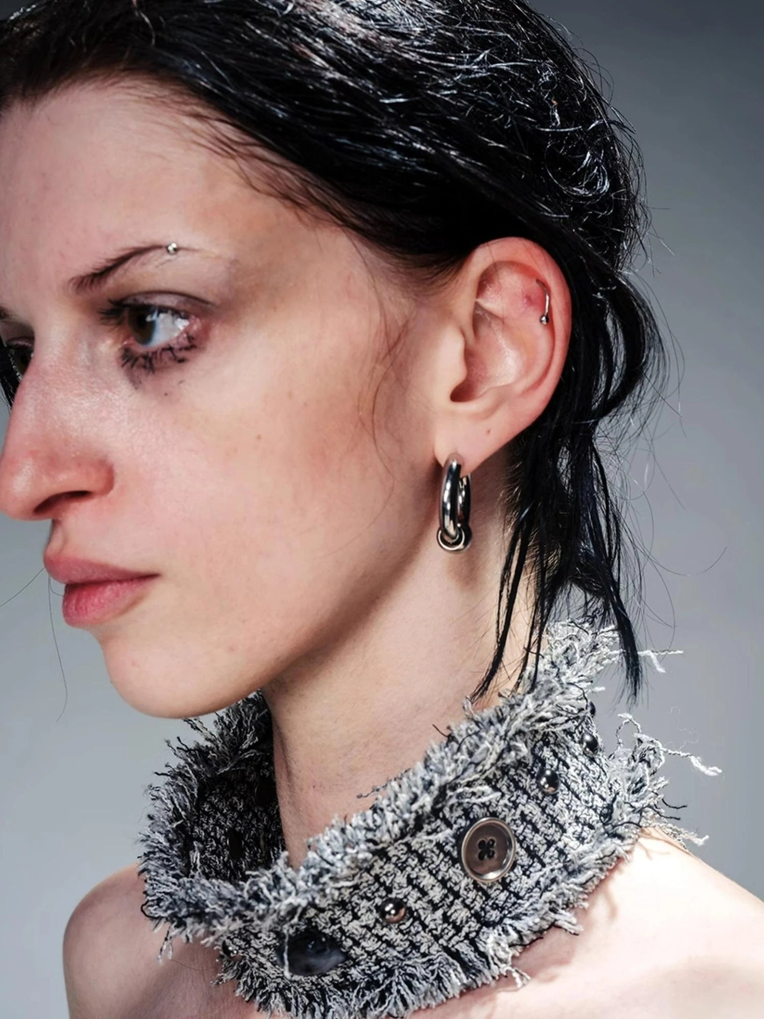 Fringed Tweed Set Edgy Jacket Asymmetric Skirt