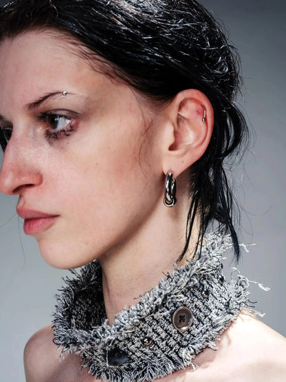 Fringed Tweed Set Edgy Jacket Asymmetric Skirt