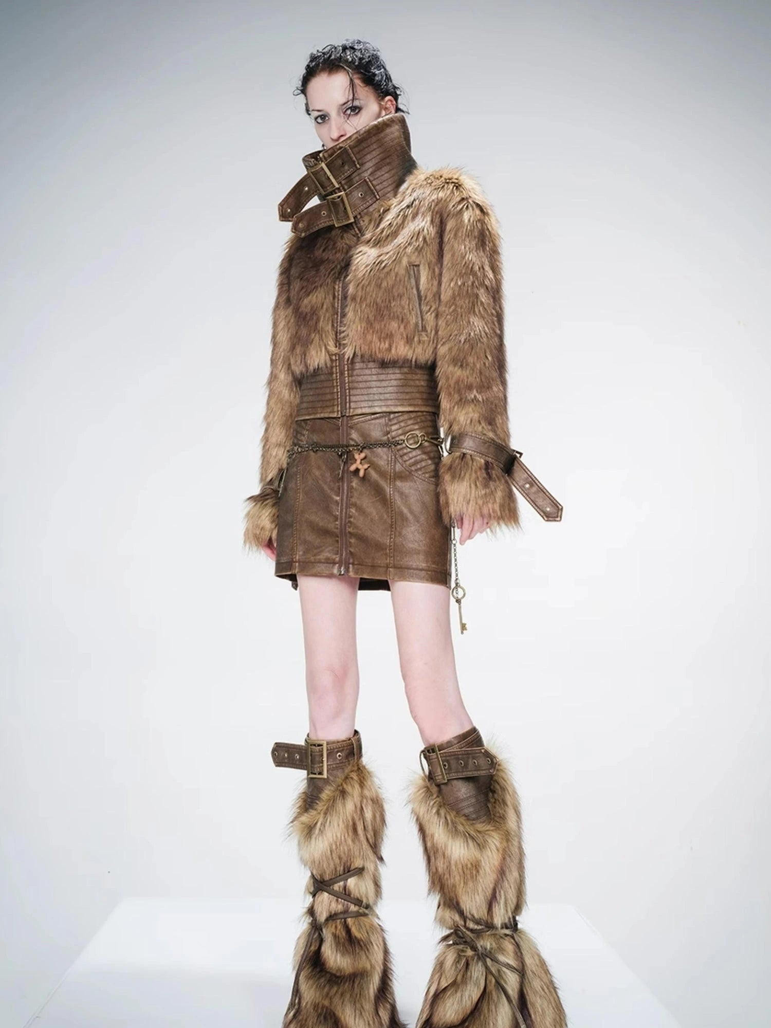 Faux Fur Leg Warmers with Adjustable Lacing