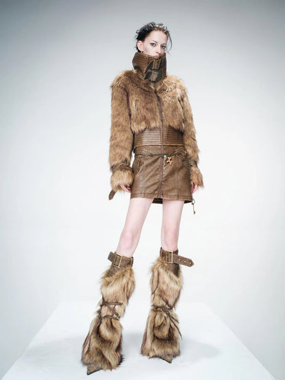 Faux Fur Leg Warmers with Adjustable Lacing