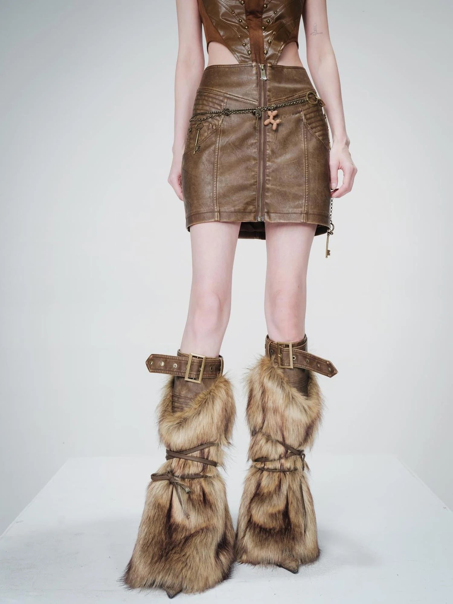 Faux Fur Leg Warmers with Adjustable Lacing