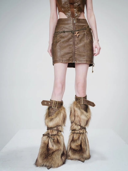 Faux Fur Leg Warmers with Adjustable Lacing