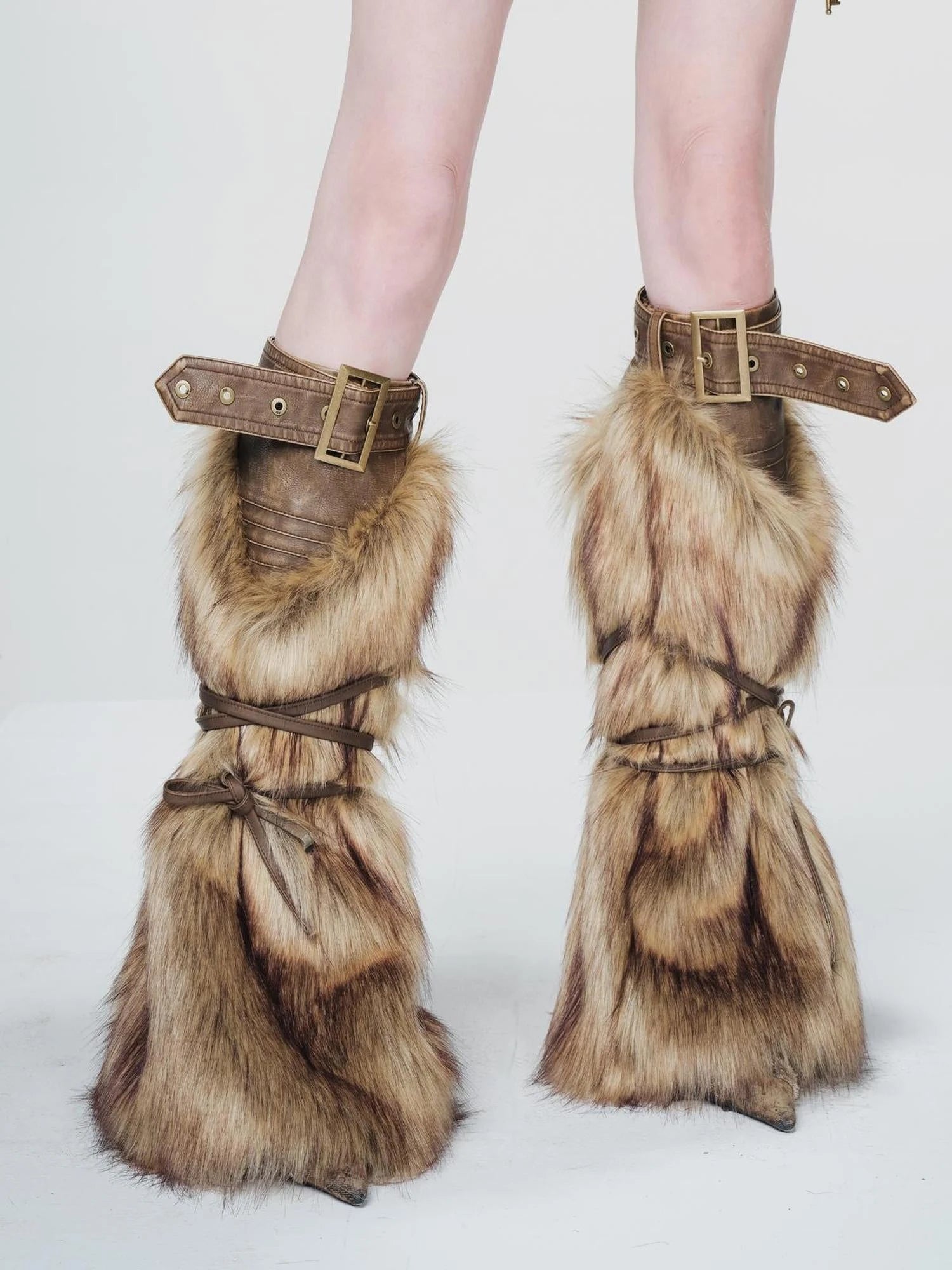 Faux Fur Leg Warmers with Adjustable Lacing