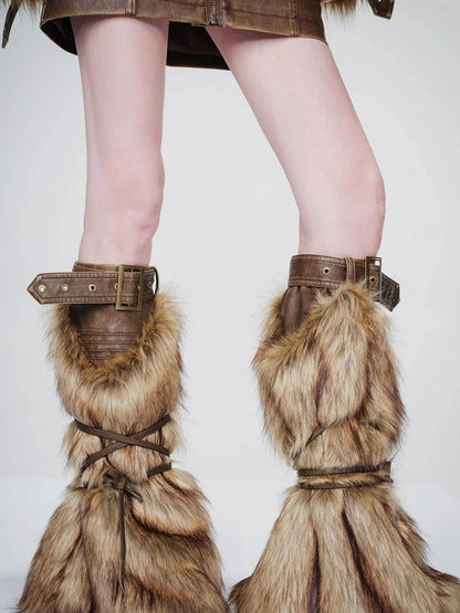 Faux Fur Leg Warmers with Adjustable Lacing